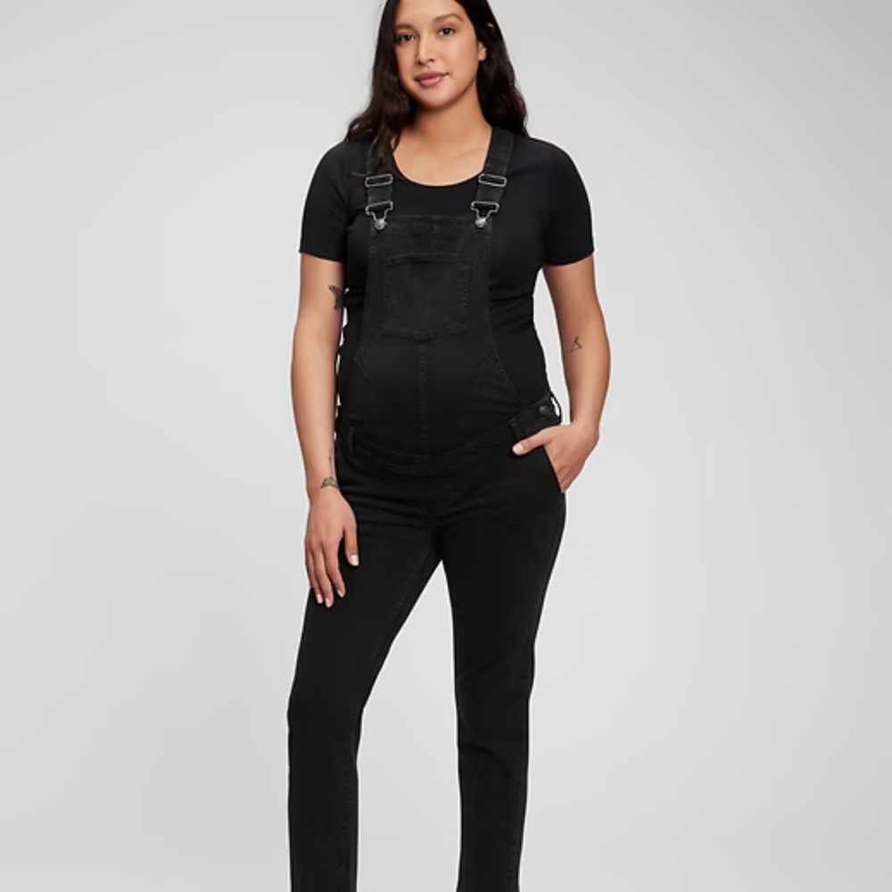 Women's Black maternity  Denim Overalls GAP